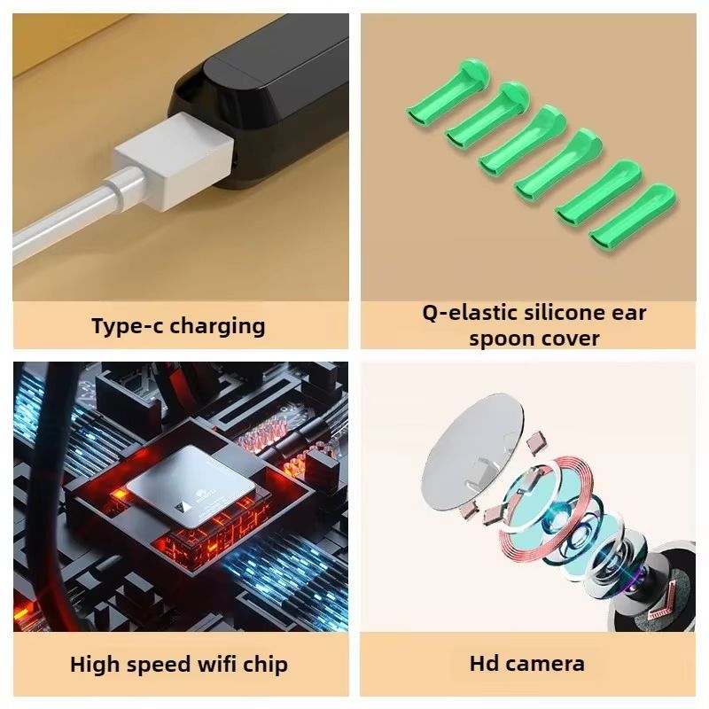 Soft Silicone HD Smart Wireless Visual Ear Cleaning Tool with Camera and LED Light Otoscope Tip Earwax Cleaner for Children and Adults