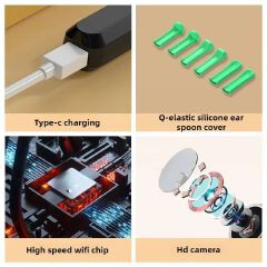 Soft Silicone HD Smart Wireless Visual Ear Cleaning Tool with Camera and LED Light Otoscope Tip Earwax Cleaner for Children and Adults