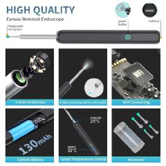 Soft Silicone HD Smart Wireless Visual Ear Cleaning Tool with Camera and LED Light Otoscope Tip Earwax Cleaner for Children and Adults