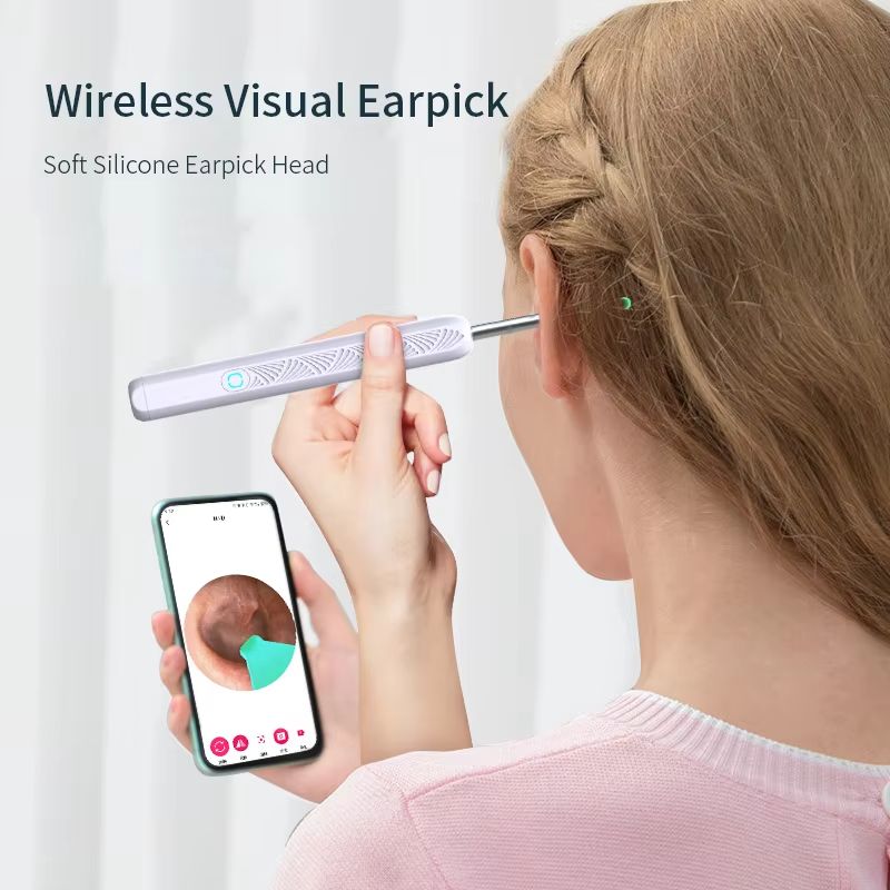 Soft Silicone HD Smart Wireless Visual Ear Cleaning Tool with Camera and LED Light Otoscope Tip Earwax Cleaner for Children and Adults