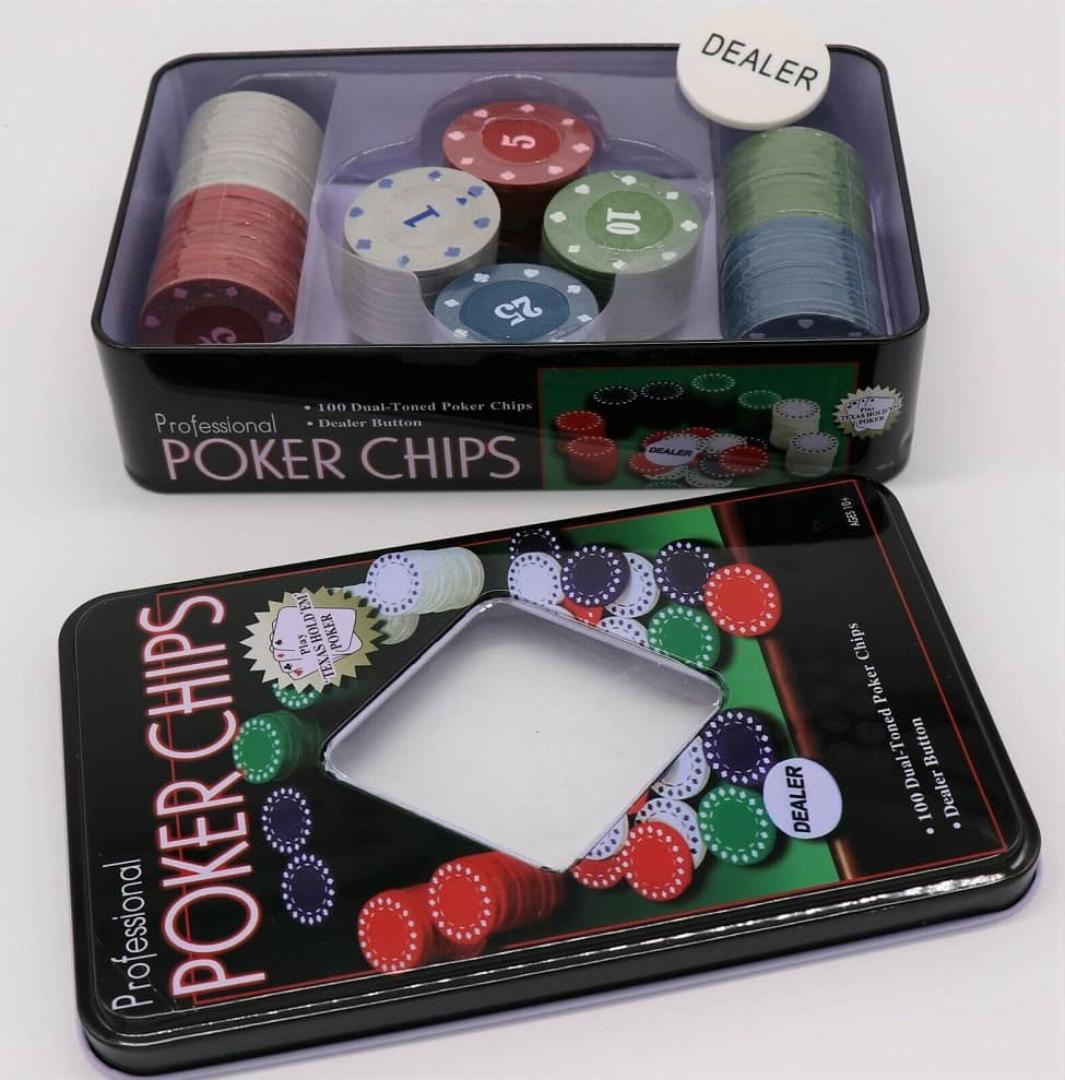 Poker Chips 100pcs Professional Poker Chips Texas Hold 'Em In Metal Box Game + Tin Case