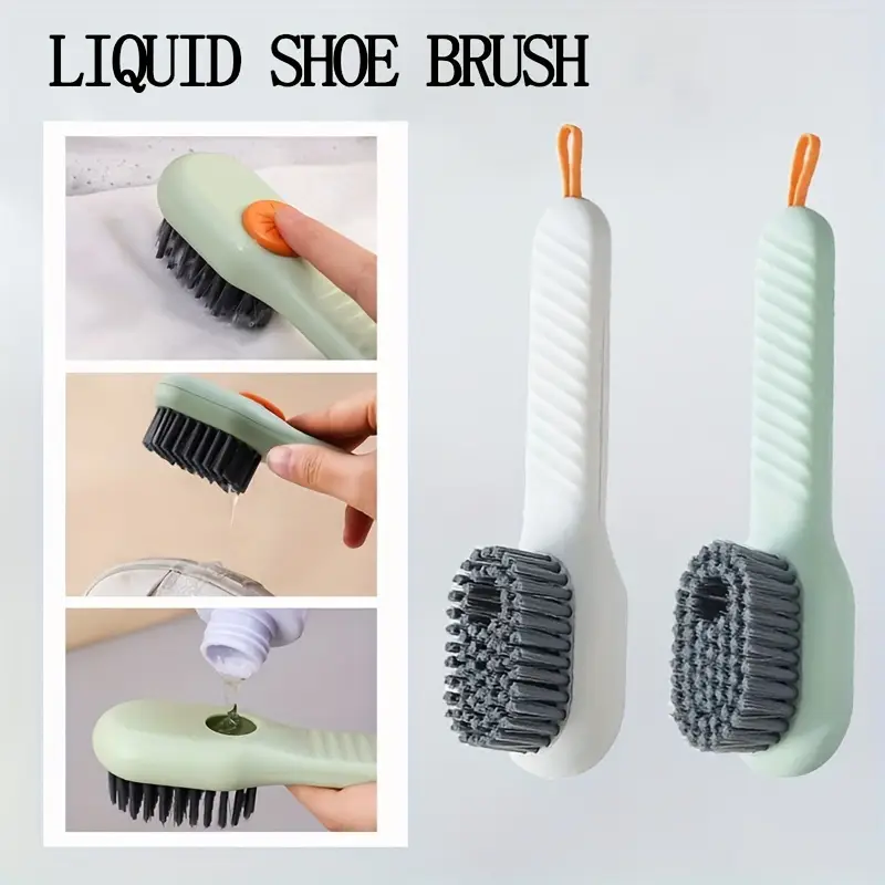 1pc Multifunctional Shoe Cleaning Brush with Built-in Soap Dispenser, Soft Bristle Long Handle Shoe Brush for Household Use, No Power Required, Ideal for Living Room and Bathroom