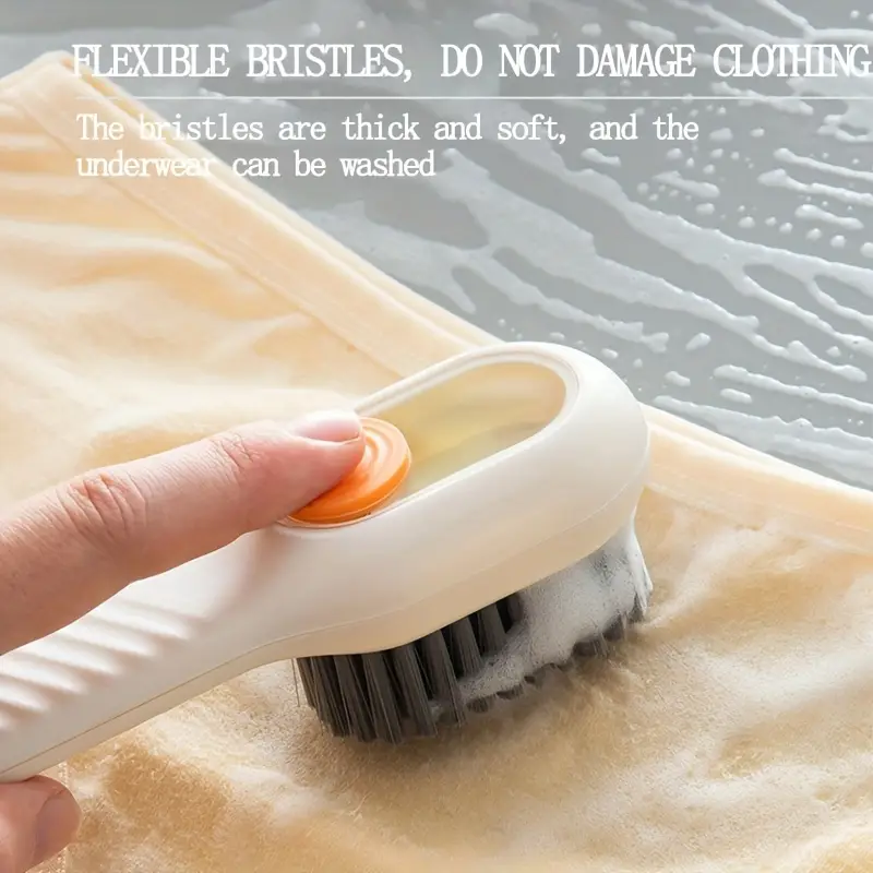 1pc Multifunctional Shoe Cleaning Brush with Built-in Soap Dispenser, Soft Bristle Long Handle Shoe Brush for Household Use, No Power Required, Ideal for Living Room and Bathroom