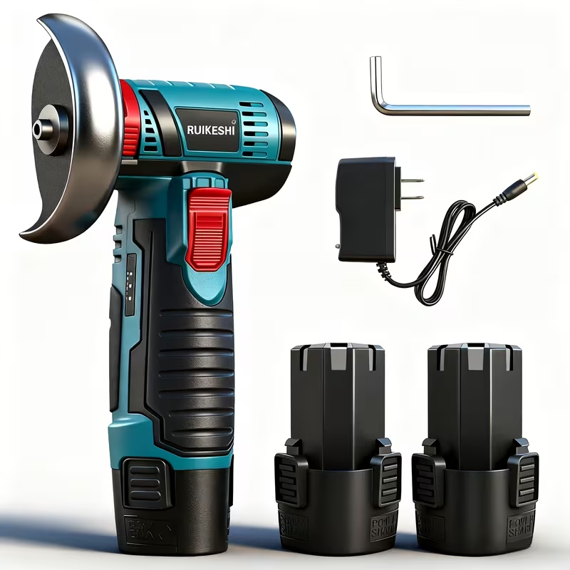 12V 3-inch brush-type mini angle grinder, rechargeable electric manual grinder, with a rotational speed of 19500 rpm. Mini angle grinder, sanding machine, electric tool, equipped with two batteries an