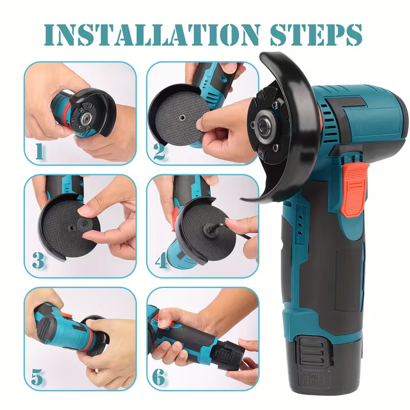 12V 3-inch brush-type mini angle grinder, rechargeable electric manual grinder, with a rotational speed of 19500 rpm. Mini angle grinder, sanding machine, electric tool, equipped with two batteries an