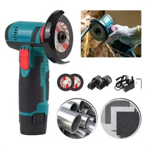 12V 3-inch brush-type mini angle grinder, rechargeable electric manual grinder, with a rotational speed of 19500 rpm. Mini angle grinder, sanding machine, electric tool, equipped with two batteries an