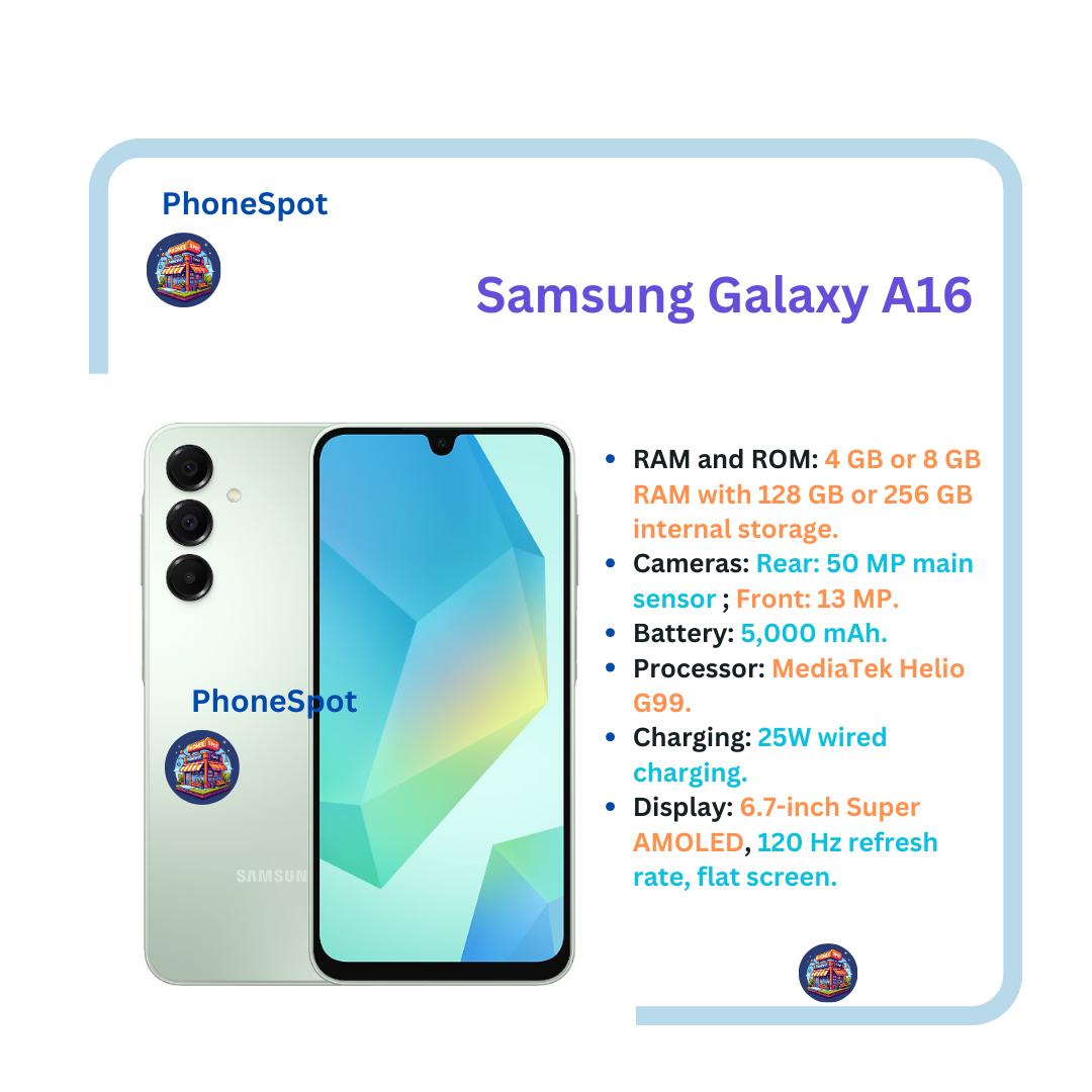 {Limited Offer} Brand New Samsung Galaxy A16 128GB+6GB RAM Super AMOLED Display 50 MP Camera IP54dust Splash Resistant Android 14 up to 6 major Android upgrades FingerPrint Unlock Smart Phones