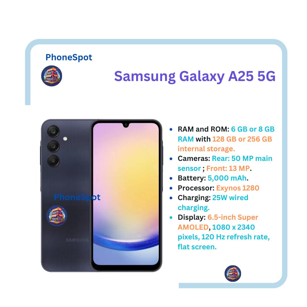 Black Friday Special Brand New Samsung Galaxy A25 5G 128GB+6GB 120Hz 6.5" AMOLED 50MP Triple Camera Android 14 5000mAh 25W Type-C Smart Phones Fingerprint Unlock