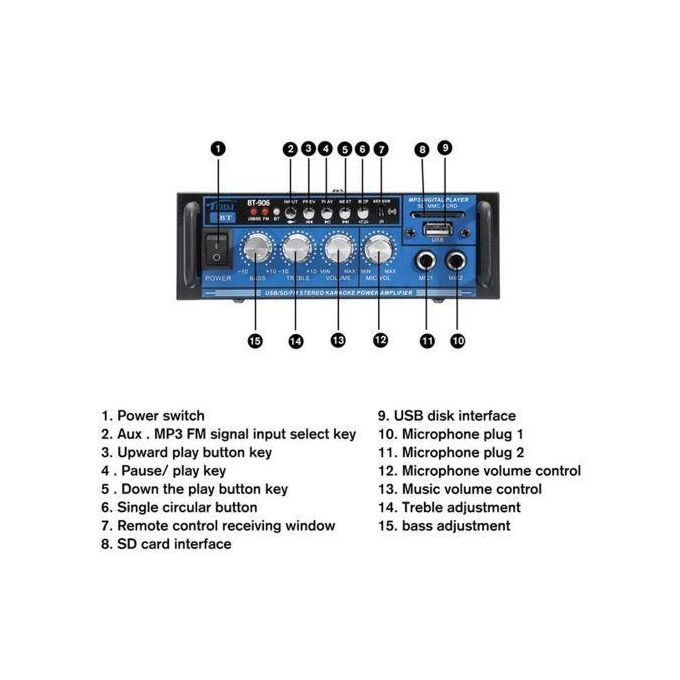 YT-326 Powerful Amplifier With FM Radio, bluetooth, USB port, Microphone