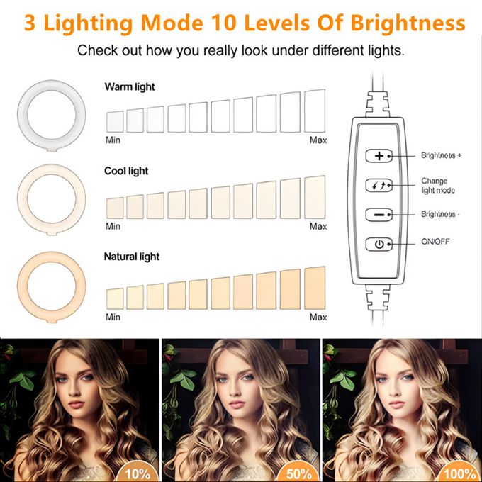 2.1M Tripod Stand with 10 Inch LED Ring Light- Dimmable Beauty Ringlight for Selfie Live Stream/Makeup/Youtube/Tiktok Video