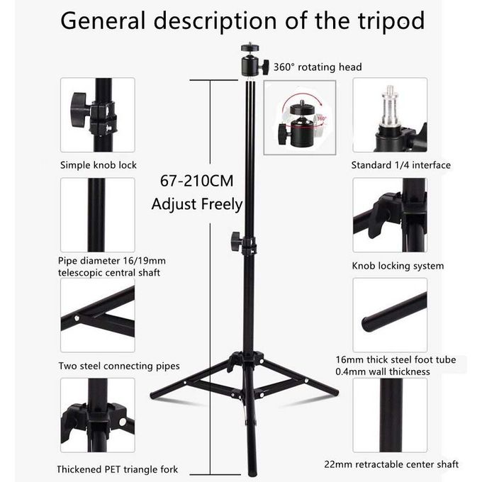 2.1M Tripod Stand with 10 Inch LED Ring Light- Dimmable Beauty Ringlight for Selfie Live Stream/Makeup/Youtube/Tiktok Video