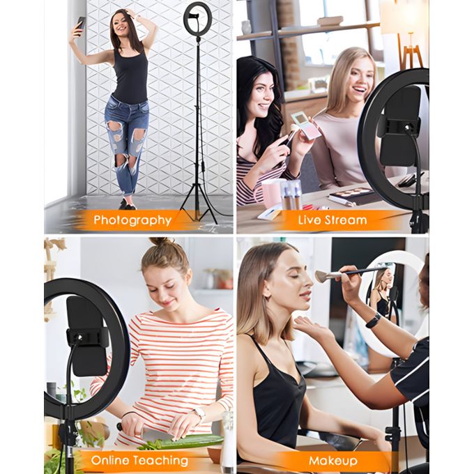 2.1M Tripod Stand with 10 Inch LED Ring Light- Dimmable Beauty Ringlight for Selfie Live Stream/Makeup/Youtube/Tiktok Video