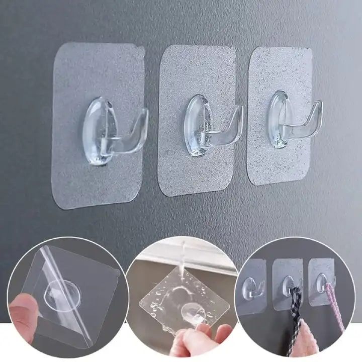 10/20Pcs Max 15KG Transparent Seamless Adhesive Strong Sticking Wall Hanger Hook-Transparent