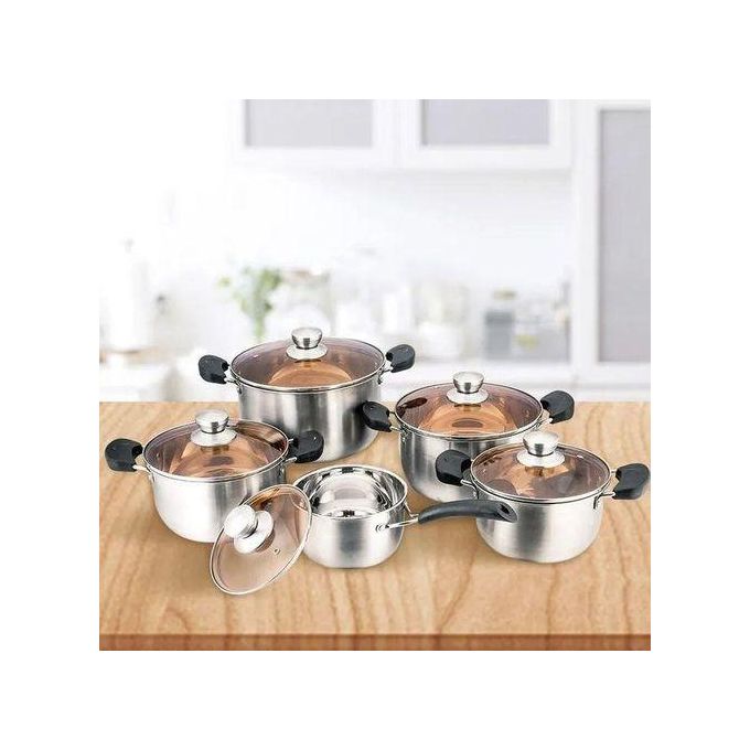 Jamespot 10PCS Stainless steel Pot Set -5pcs pots +5pcs lids- Cookware Set Cooking Pots Sufuria Size 16/18/20/22/24cm