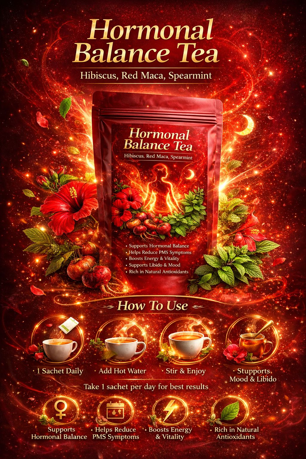 Hormonal Balance Tea – 🍵 Hibiscus, Red Maca & Spearmint for Natural Hormone Support