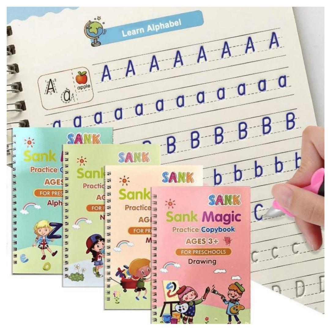 sank kids reusable magic book for handwriting and learning practice 4book+10 refills+pen holder perfect gift set