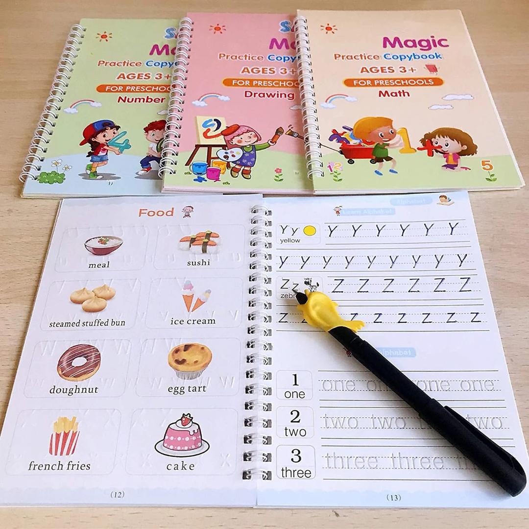 sank kids reusable magic book for handwriting and learning practice 4book+10 refills+pen holder perfect gift set