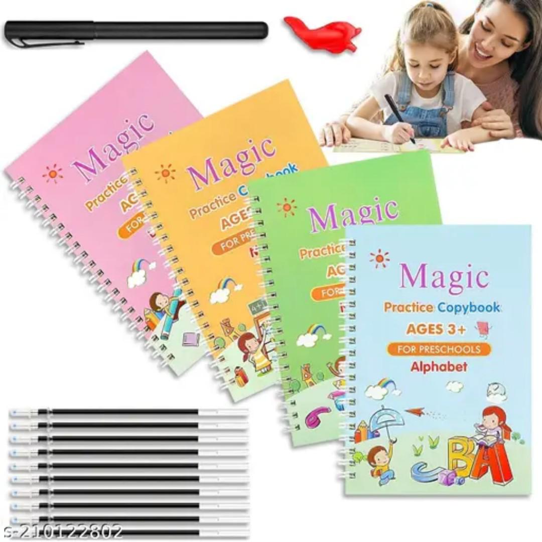 sank kids reusable magic book for handwriting and learning practice 4book+10 refills+pen holder perfect gift set