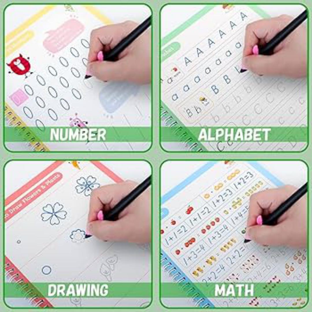 sank kids reusable magic book for handwriting and learning practice 4book+10 refills+pen holder perfect gift set