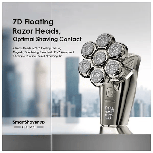 Oraimo Smart Shaver 7D – 7 Razor Heads, 360° Precision Shaving, Waterproof, Long Battery Life, Ergonomic Design, USB Rechargeable