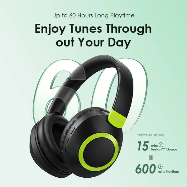 oraimo Boom Pop 2 Wireless Headphones: 50H Playtime, Bluetooth 5.3, Deep Bass, IPX5 Waterproof, Lightweight Design for Gym, Travel & Commuting – Touch Controls, Dual EQ Modes