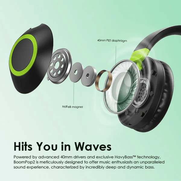 oraimo Boom Pop 2 Wireless Headphones: 50H Playtime, Bluetooth 5.3, Deep Bass, IPX5 Waterproof, Lightweight Design for Gym, Travel & Commuting – Touch Controls, Dual EQ Modes