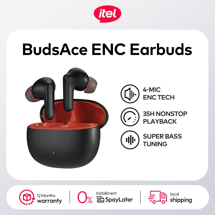 itel Buds Ace ENC - True Wireless Earbuds with Environmental Noise Cancellation, Bluetooth 5.3, Immersive Sound, Long Battery Life, Comfortable Fit, Black