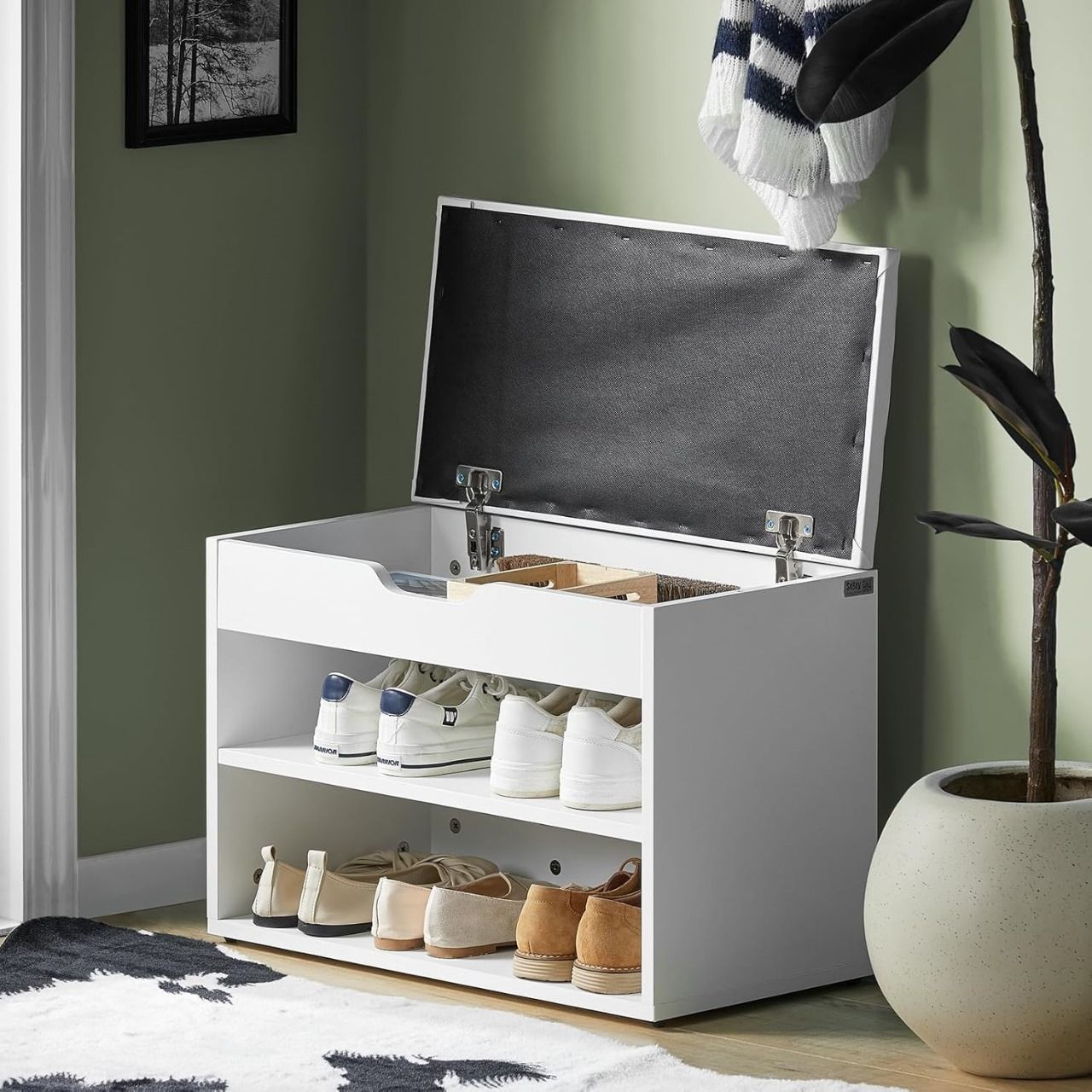 Bench with Shoe Storage - Entryway Shoe Rack with Seat Shoe Organizer Cabinet