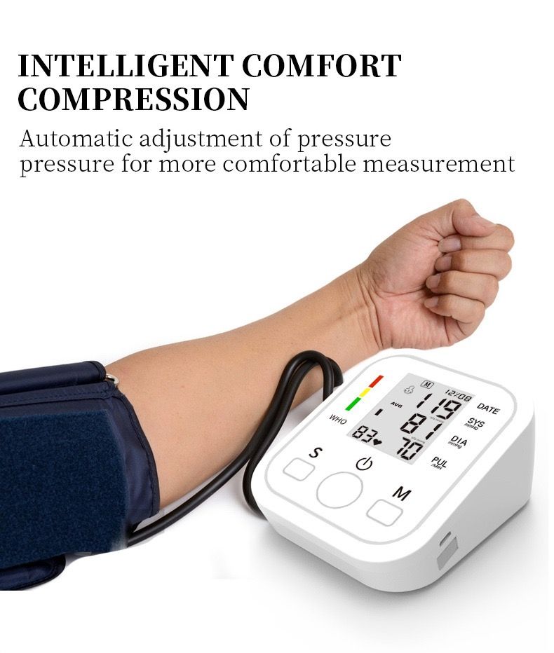 Electronic Arm type home blood pressure monitor Digital  BP machine BP machine sphygmomanometer   measuring blood pressure instrument Intelligent pulse rate test monitor with cuff