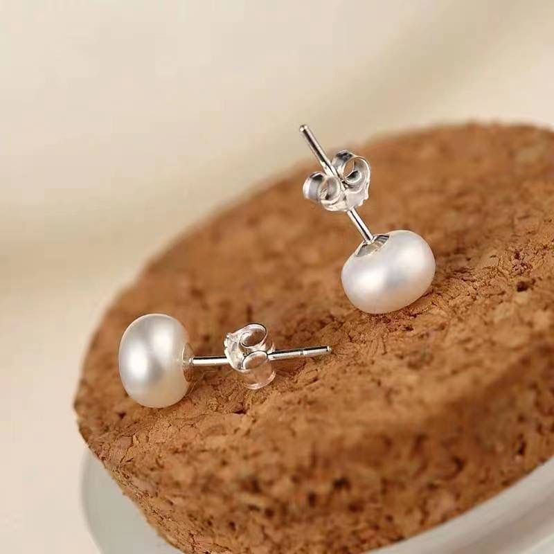 925 sterling silver real pearl earrings Natural fresh water real pearl earrings Mature women fashion women's ear silver earrings small nourishing ear holes