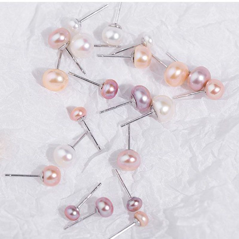 925 sterling silver real pearl earrings Natural fresh water real pearl earrings Mature women fashion women's ear silver earrings small nourishing ear holes