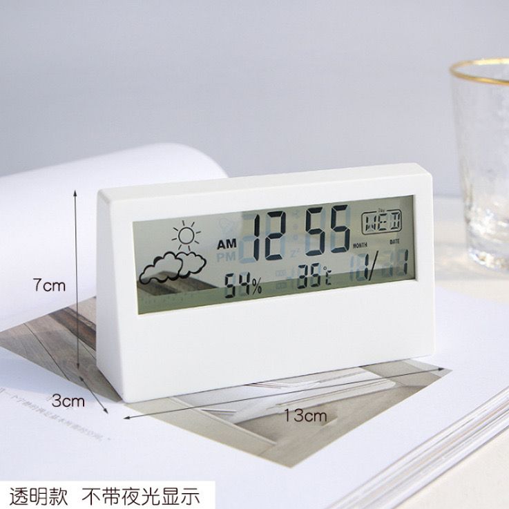 LCD clock transparent Electronic alarm clock weather temperature humidness calender ins transparent weather display alarm clock for family children and students