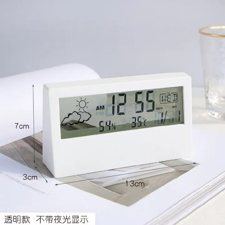 LCD clock transparent Electronic alarm clock weather temperature humidness calender ins transparent weather display alarm clock for family children and students