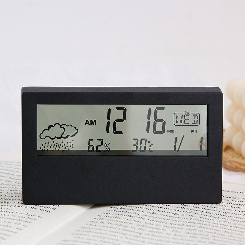 LCD clock transparent Electronic alarm clock weather temperature humidness calender ins transparent weather display alarm clock for family children and students