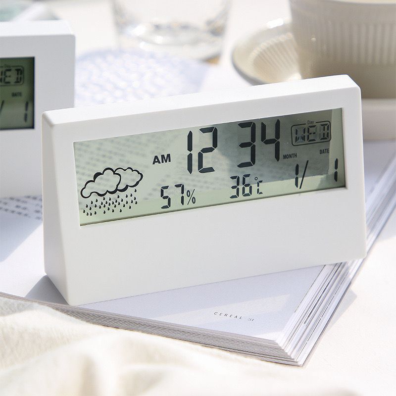 LCD clock transparent Electronic alarm clock weather temperature humidness calender ins transparent weather display alarm clock for family children and students