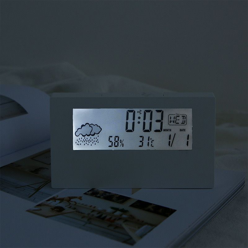 LCD clock transparent Electronic alarm clock weather temperature humidness calender ins transparent weather display alarm clock for family children and students