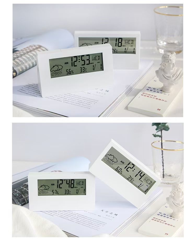 LCD clock transparent Electronic alarm clock weather temperature humidness calender ins transparent weather display alarm clock for family children and students