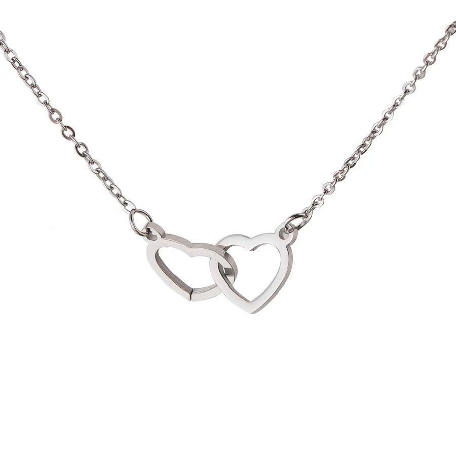 gold titanium  Ladies Luxurious Elegant Love Button Necklace-Gold-like steel double love necklace women fashion lover gift clavicle chain Titanium steel non-fading necklace Instagram jewelry