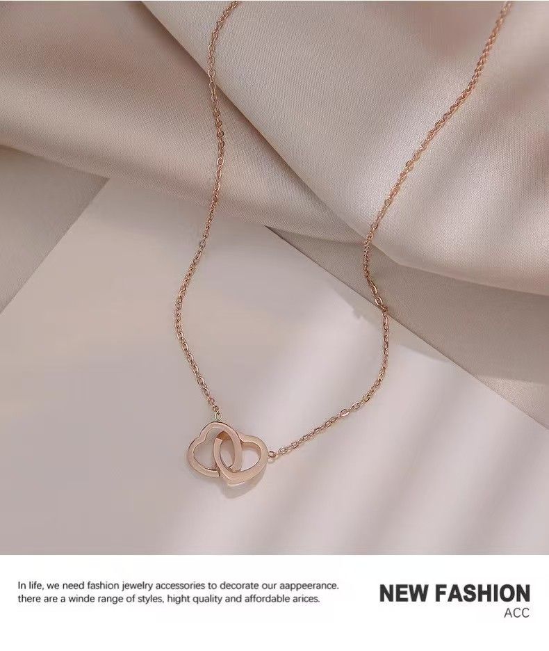 gold titanium  Ladies Luxurious Elegant Love Button Necklace-Gold-like steel double love necklace women fashion lover gift clavicle chain Titanium steel non-fading necklace Instagram jewelry