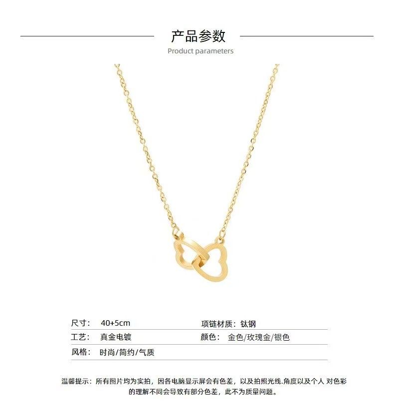 gold titanium  Ladies Luxurious Elegant Love Button Necklace-Gold-like steel double love necklace women fashion lover gift clavicle chain Titanium steel non-fading necklace Instagram jewelry