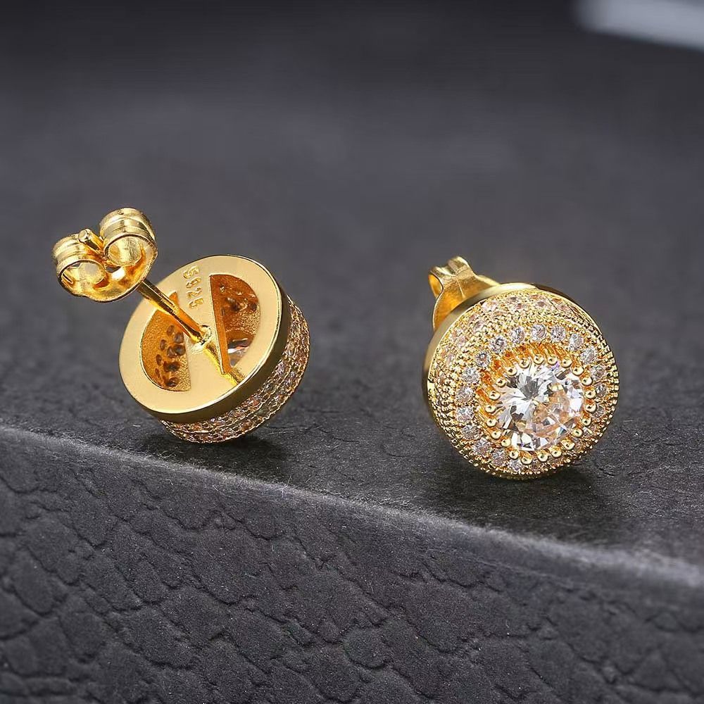 Hip-hop stud man men earrings full of diamond micro gold plated men's earrings Amazon hipster accessories