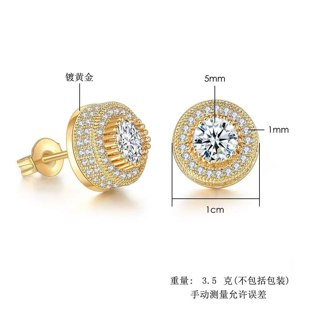 Hip-hop stud man men earrings full of diamond micro gold plated men's earrings Amazon hipster accessories