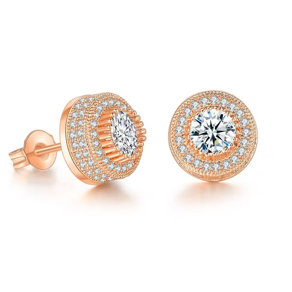 Hip-hop stud man men earrings full of diamond micro gold plated men's earrings Amazon hipster accessories
