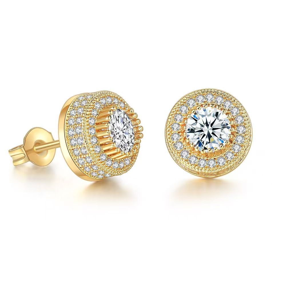 Hip-hop stud man men earrings full of diamond micro gold plated men's earrings Amazon hipster accessories