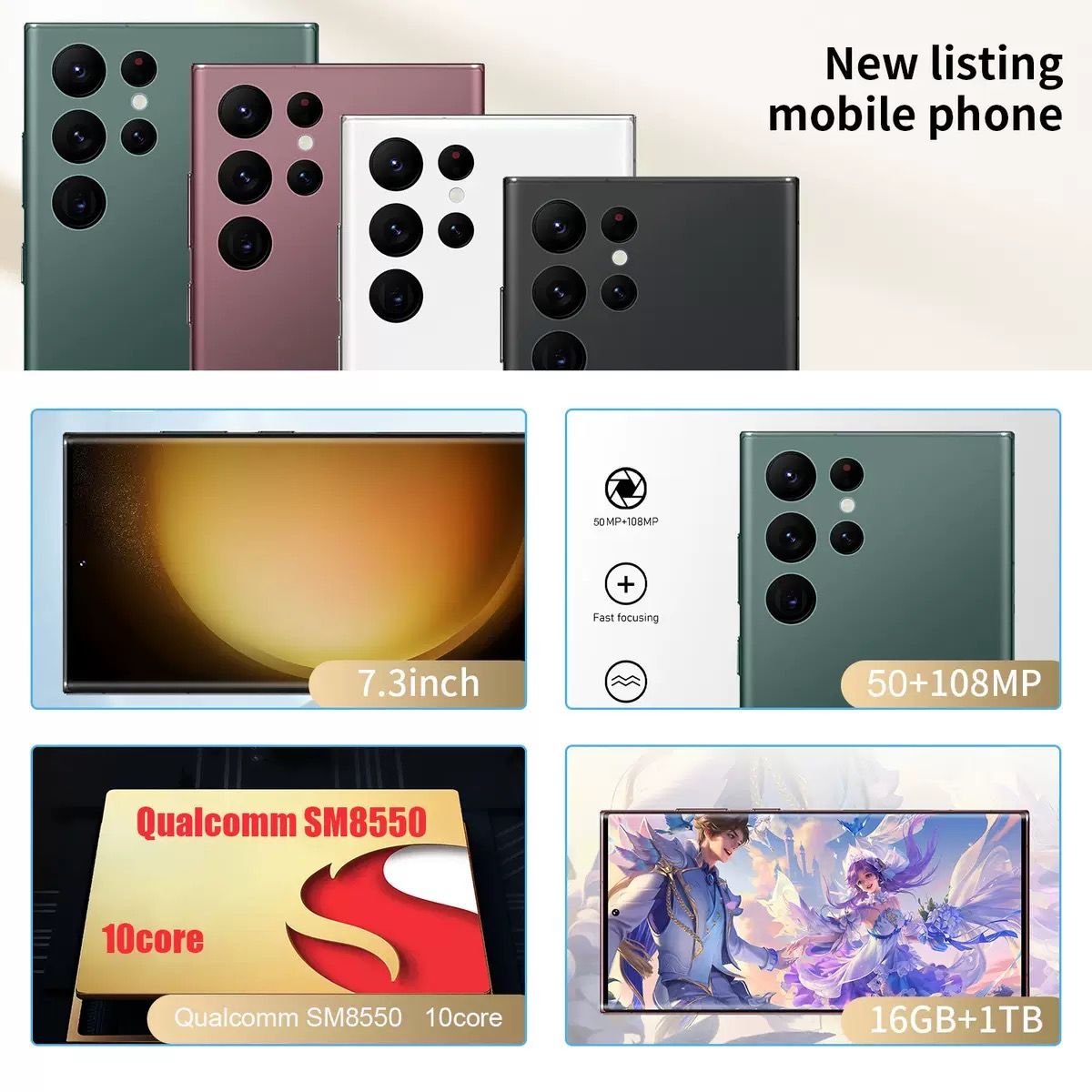 Brand New Android phone S23 Ultra Samsung phone shape 16G+1TB storage big storage 7.3inch screen smartphone cheap android cellphone