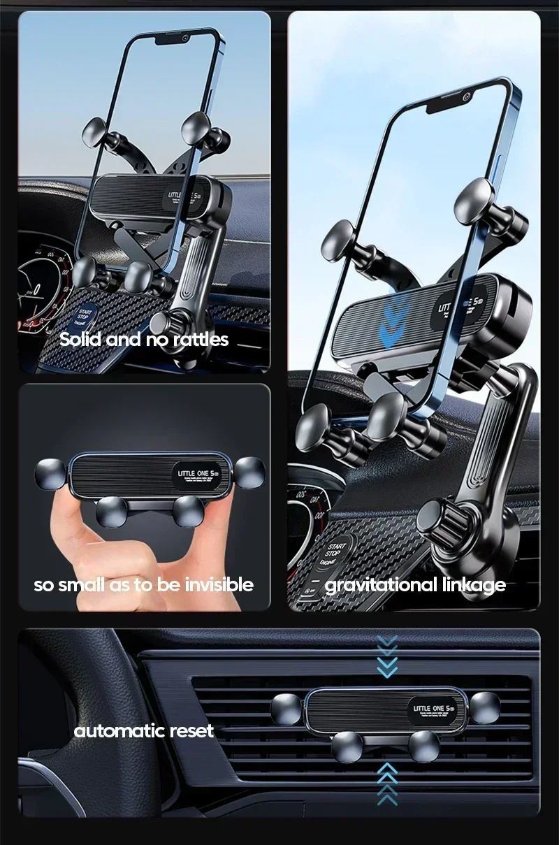 2024 New 360 Rotation Gravity Car Phone Holder Air Vent Clip Navigation Stand Telescopic Air Outlet Phone Support for 4.7-7 inch