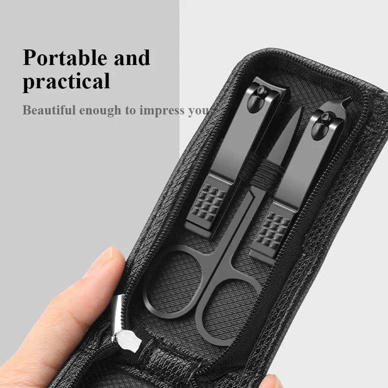 Ouriner New 6 Pcs Portable Luxury Manicure Sets Pedicure Kits Bright Black Nail Clipper Set Personal Care Tools Eyebrow Scissors