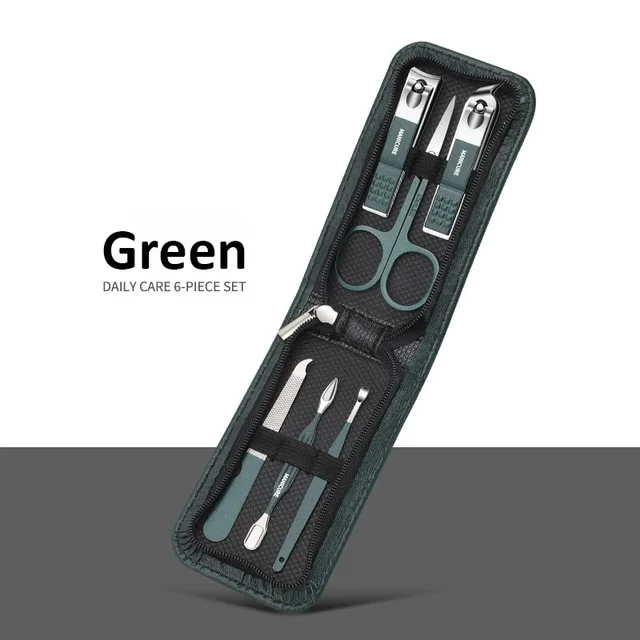 Ouriner New 6 Pcs Portable Luxury Manicure Sets Pedicure Kits Bright Black Nail Clipper Set Personal Care Tools Eyebrow Scissors