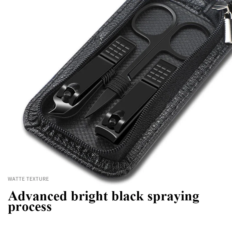 Ouriner New 6 Pcs Portable Luxury Manicure Sets Pedicure Kits Bright Black Nail Clipper Set Personal Care Tools Eyebrow Scissors