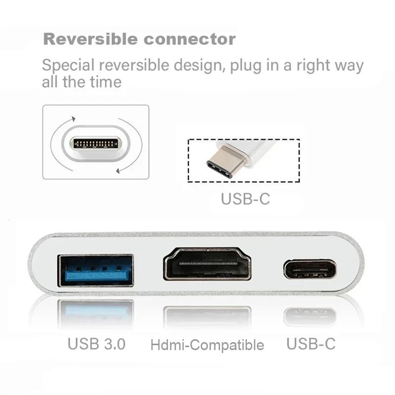 3 In 1 Usb-C Usb Hub Male To Female Hdmi-Compatible 4k Usb 3.1 Type-C To Usb 3.0 Charging Adapter For Macbook Air 12 Converter
